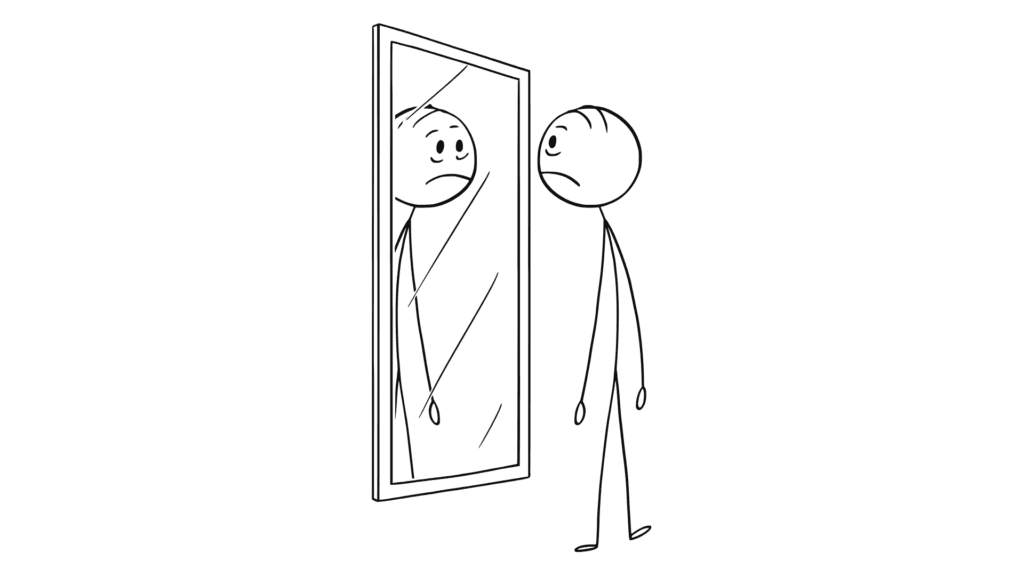 sad stickman looking in mirror