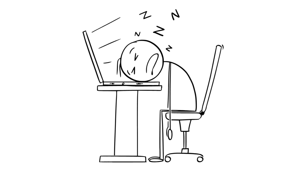 stick man sleeping on computer